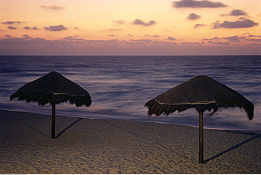 海滩小屋,日出,坎昆,墨西哥