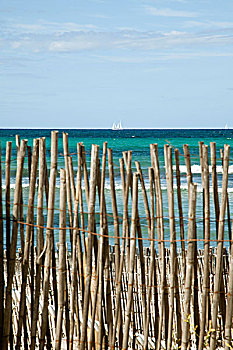 平和,海滩风景,竹子,围栏,前景