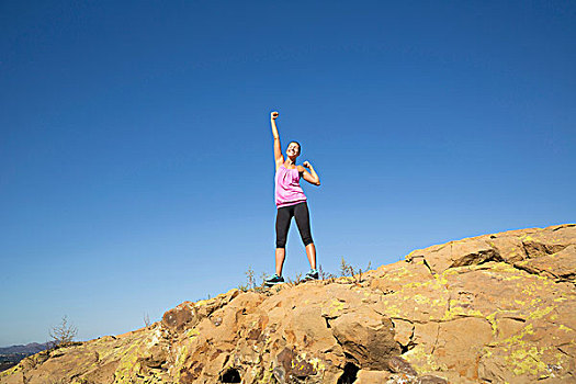 女性,跑步,庆贺,上面,山,橡树,加利福尼亚,美国