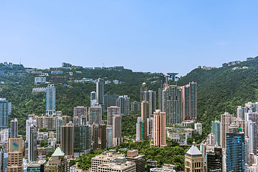 俯瞰中国香港cbd建筑群和太平山