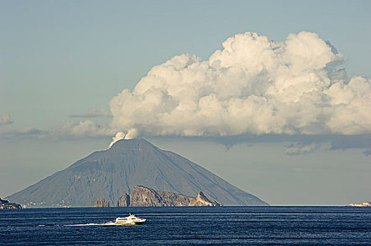 烟,云,高处,火山,利帕里,埃奥利群岛,西西里,意大利,欧洲