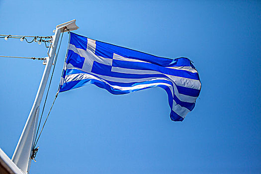 圣托里尼阿西尼奥斯港blue,star,邮轮上的希腊国旗