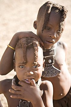 两个,辛巴族,孩子,纳米比亚