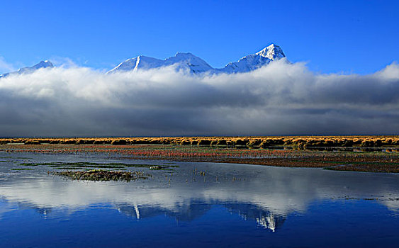 西藏自治区亚东湖和卓木拉日雪山