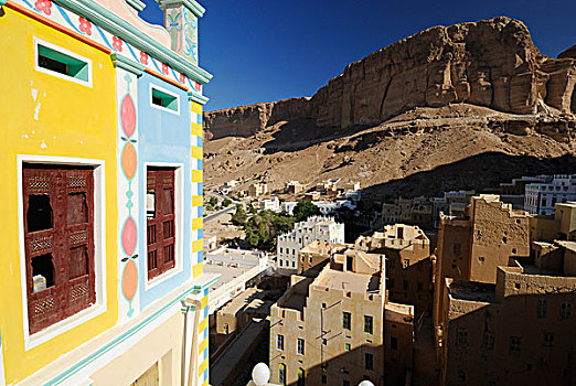 彩色,砖坯,酒店,诱饵,乡村,旱谷,哈德拉毛,也门,阿拉伯,中亚