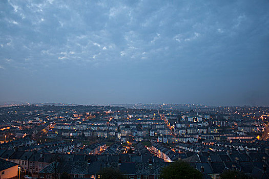 风景,上方,城市,夜晚,普利茅斯,英格兰,英国