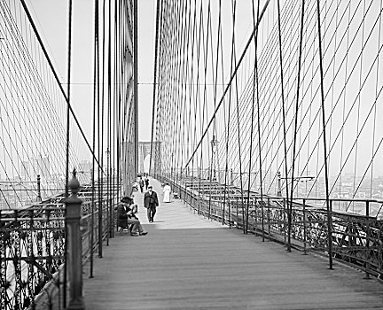 行人,走,布鲁克林大桥,纽约,美国,底特律,人,历史