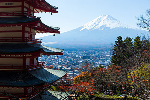 塔,山,富士山,蓝天