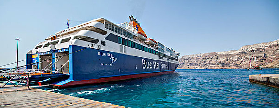 希腊雅典圣托里尼,阿西尼奥斯港,Blue,Star,邮轮