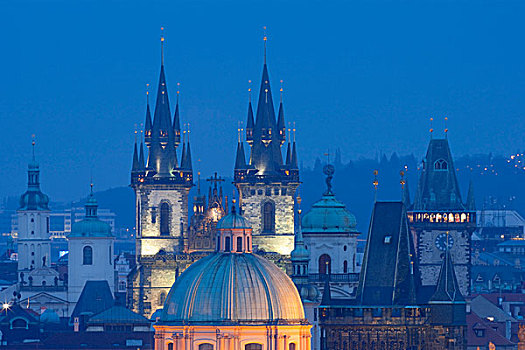 捷克共和国,布拉格,尖顶,老城,提恩教堂