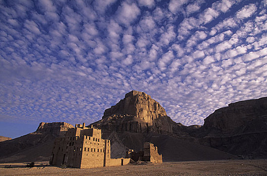 也门,旱谷,哈德拉毛,靠近,小,乡村,泥砖,建筑