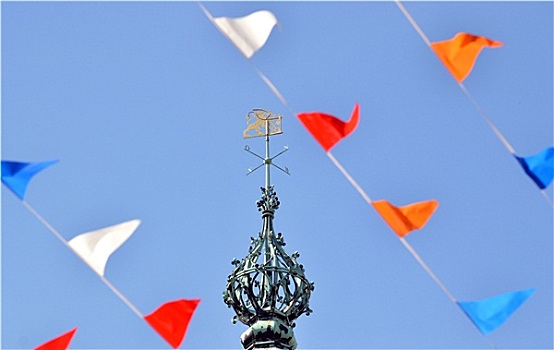 塔,市政厅,旗帜,白天,莱顿,荷兰