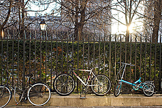 法国,巴黎,自行车,栏杆
