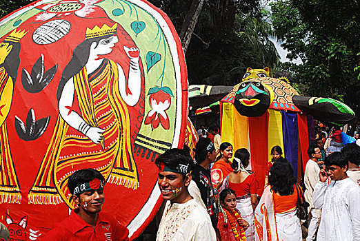孟加拉人,人,庆贺,新年,白天,许多,传统,高兴,上方,国家,达卡,孟加拉,四月,2007年