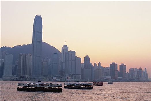 中国,香港,城市天际线,太平山,黄昏
