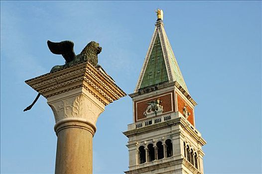 圣马科,钟楼,柱子,狮子,圣马克,威尼斯,意大利