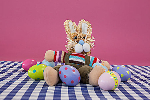 多样,复活节彩蛋,毛绒玩具,粉色背景