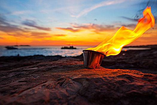 伊比萨岛,火,日落,巴利阿里群岛