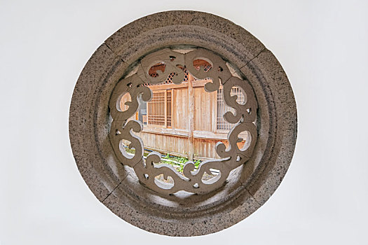 福建省武夷山武夷宫砖墙圆形花窗户牖古典园林建筑装饰物