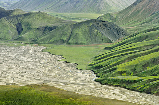 风景,山,上方,河,冲积,兰德玛纳,南方,区域,冰岛,欧洲