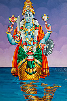绘画,印度教,神,毗湿奴神,鱼,新加坡