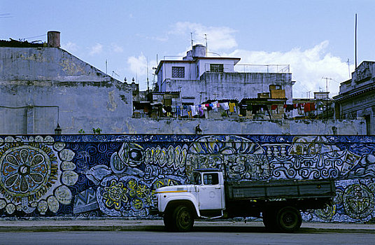 古巴,老哈瓦那,街景,壁画,卡车