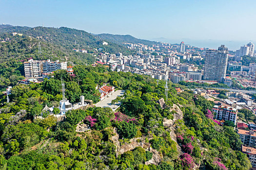 航拍福建厦门鸿山公园与鸿山寺