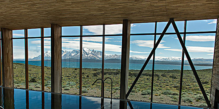 山脉,窗,巴塔哥尼亚,酒店,托雷德裴恩国家公园,智利