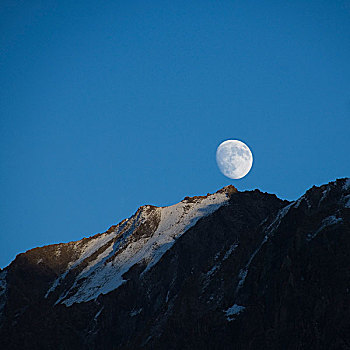月亮,上方,山峰,山谷,查谟-克什米尔邦,印度