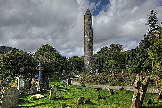 圆塔,墓地,格兰达洛,威克洛郡,爱尔兰