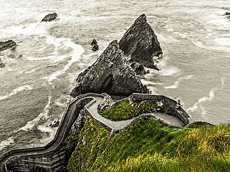 陡峭,弯曲,小路,渡轮,丁格尔半岛,凯瑞郡,爱尔兰,欧洲