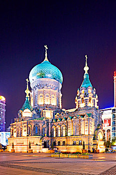 索菲亚,大教堂,夜晚,哈尔滨,黑龙江,亚洲