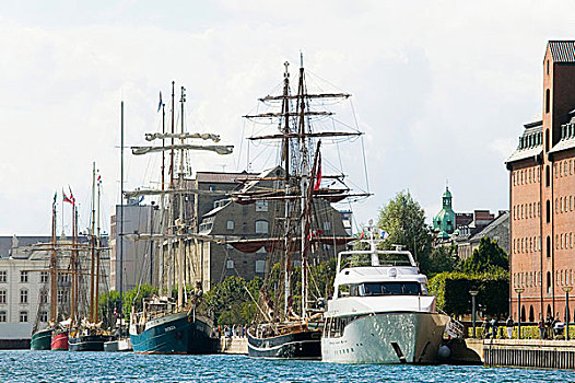 帆船,停泊,正面,酒店,海军上将,哥本哈根,丹麦