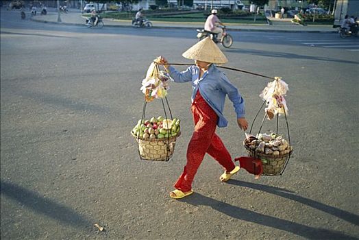 女人,出售,农产品,市场,胡志明市,西贡,越南