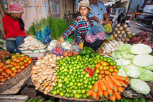 柬埔寨,收获,市场一景,蔬菜
