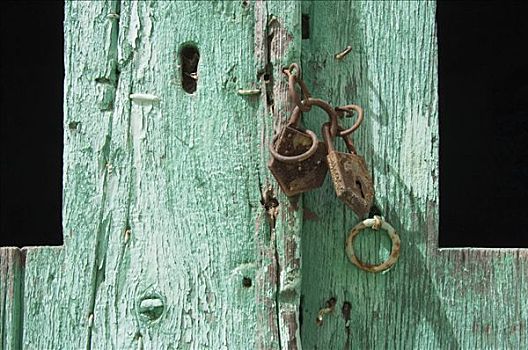 绿色,门,生锈,锁,希腊