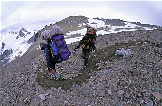 两个,攀登者,重,背包,路线,阿空加瓜山,门多萨,阿根廷