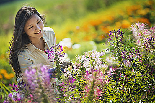 美女,花园,围绕,花