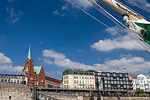历史,船头雕饰,航行,船,汉堡市,港口,瑞典,教堂