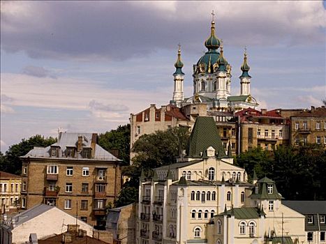 乌克兰,基辅,教堂,神圣,安德里亚,建造,木头,石头,建筑师,蓝天,云,阳光,2004年