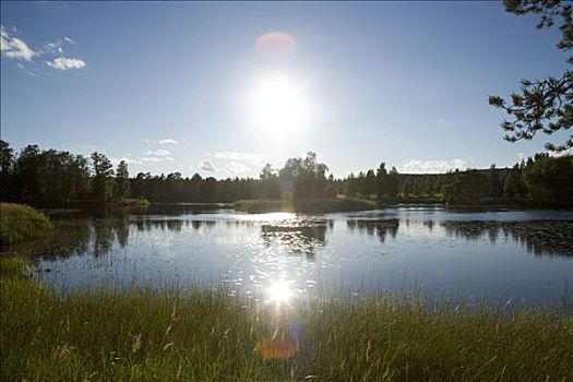 太阳,上方,湖,瑞典