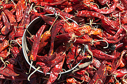 红辣椒,容器,干燥,市场,喜马拉雅山,英国,不丹,南亚,亚洲