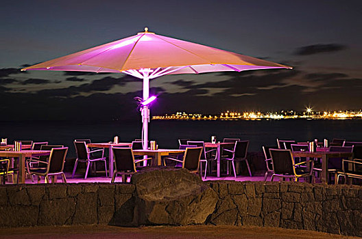 餐馆,靠近,码头,风景,干盐湖,兰索罗特岛,加纳利群岛,西班牙,欧洲