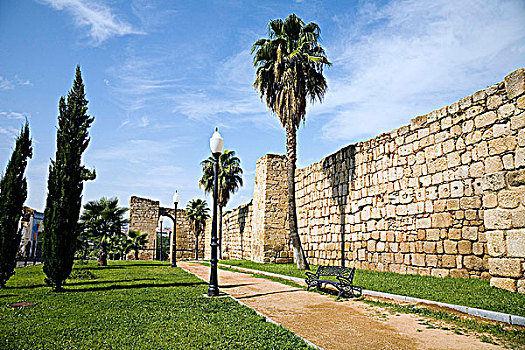 墙壁,阿拉伯,要塞,阿尔卡萨瓦城堡,梅里达,西班牙,2007年