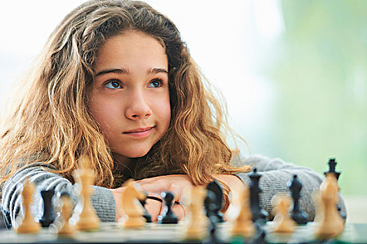 女孩,头像,玩,下棋