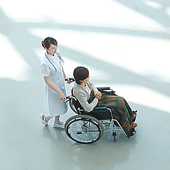 护理,推,老年,女人,轮椅