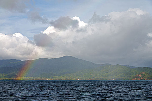 船,彩虹,海洋,岛屿,背景