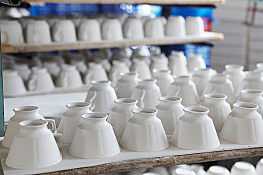 白色,茶杯,陶器,工厂