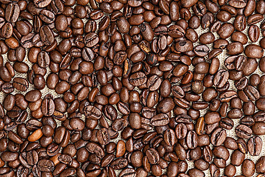 堆积,咖啡豆,粗麻布,背景