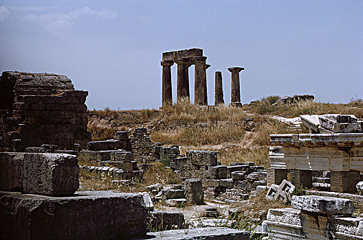 阿波罗神庙,古老,科林斯地峡,希腊,建筑,庙宇,阿波罗,历史